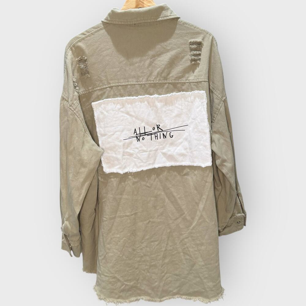 Blue B Collection Large Sage Green Oversized Button Shacket Distressed Boho - Picture 7 of 8